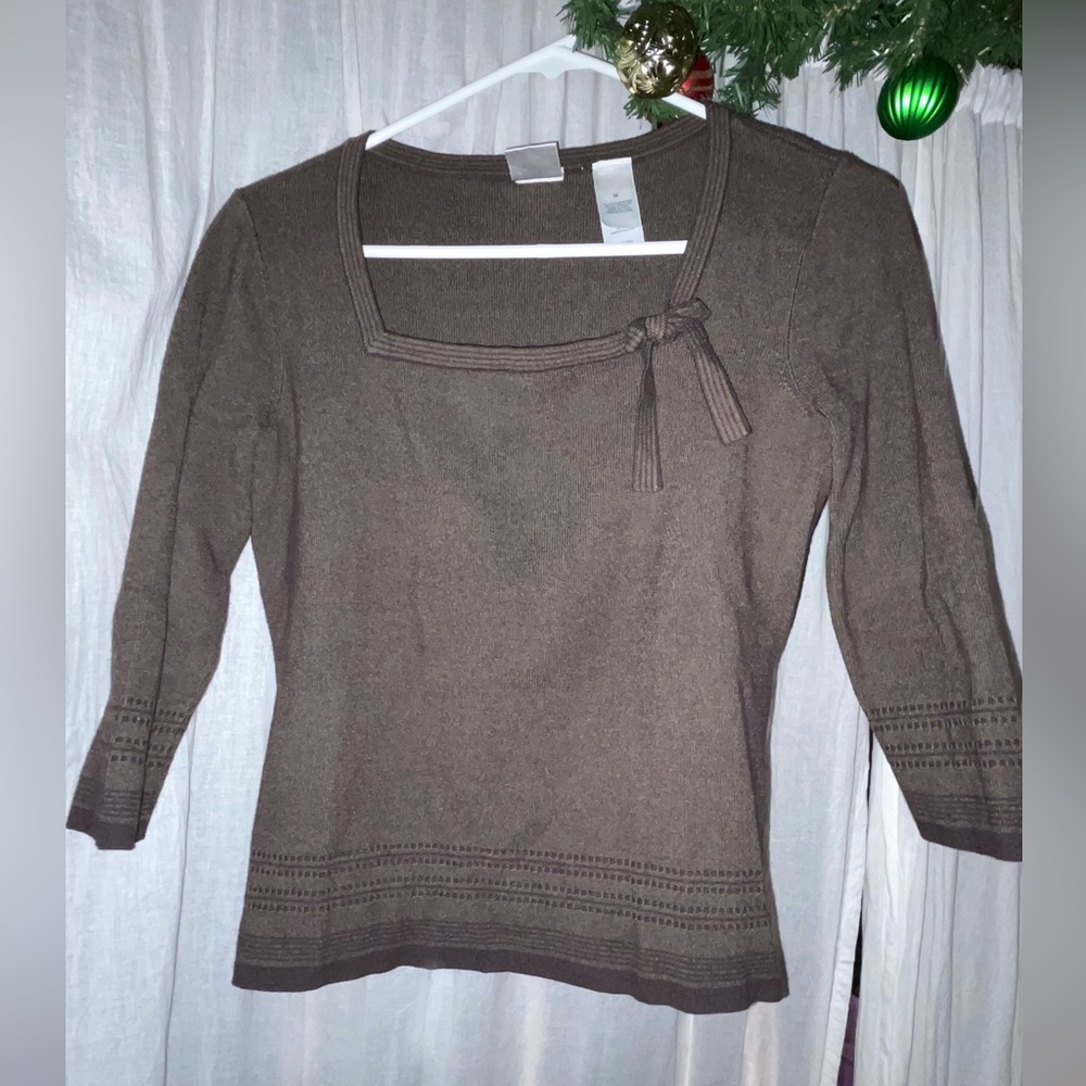 Emma James boatneck with bow brown sweater